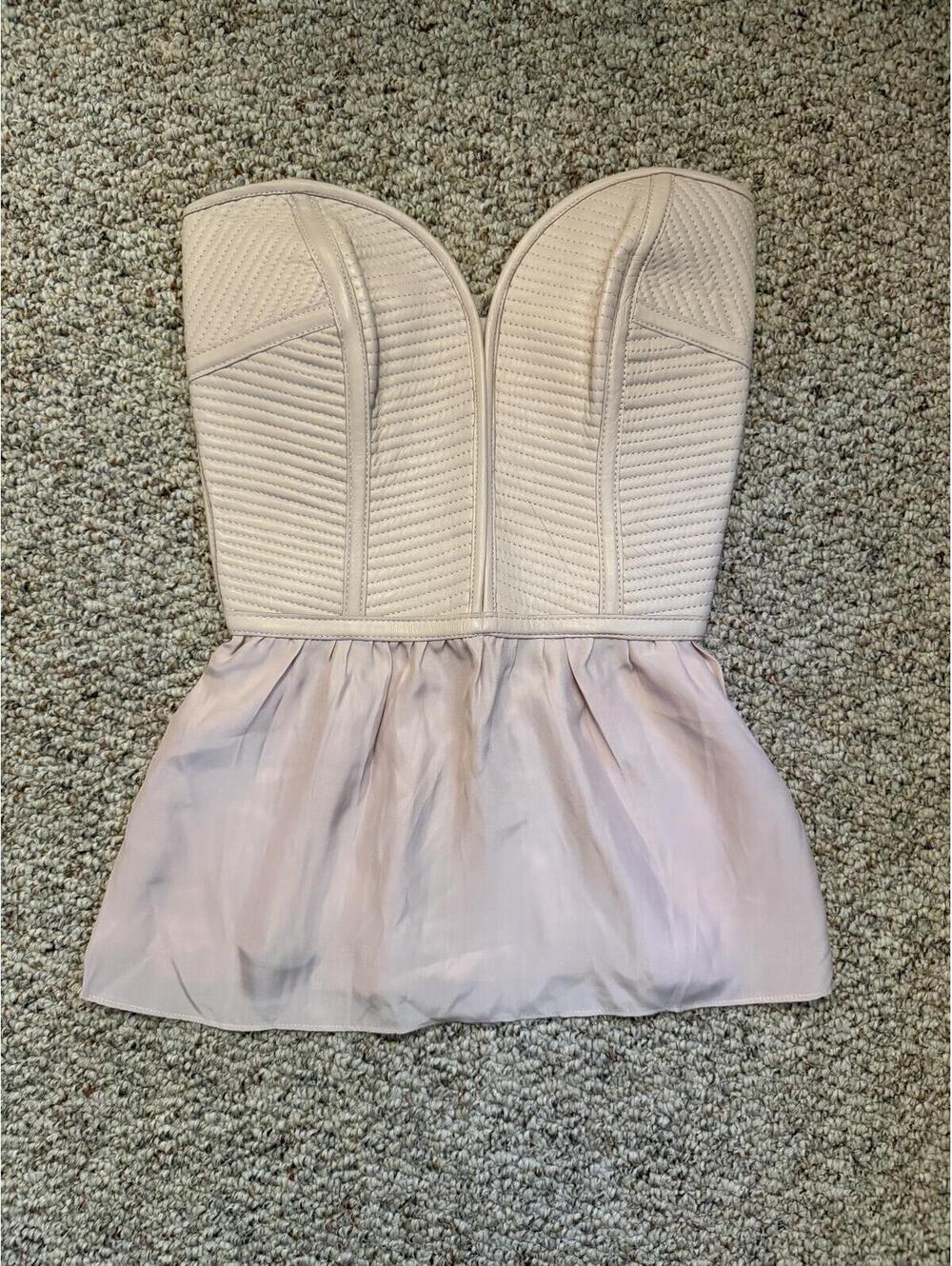 Parker Canyon strapless Silk/leather bustier peplum top